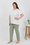 Moda Kadın Büyük Beden Kısa Kol Penye Pijama Takımı Beyaz
