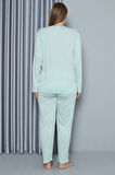 Moda Kadın Büyük Beden Penye Uzun Kol Pijama Takım Su Yeşili
