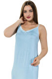 Moda Kadın İp Askılı Uzun Gecelik Mavi