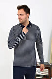 Moda Erkek Polo Yaka Uzun Kol Penye Pijama Takımı Lacivert
