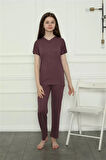 Moda Kız Çocuk Penye Pijama Takım Mürdüm