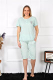 Moda Kadın Büyük Beden Viscon Su Yeşili Kapri Pijama Takım