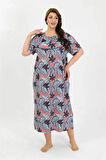 Moda Kadın Büyük Beden Kısa Kol Somon Anne Gecelik