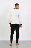 Moda Erkek Uzun Kol Manşetli Paça Penye Pijama Takımı Beyaz