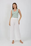 Moda Kadın Kalın Askılı Body Bol Paça Pantolon 2`li Takım Beyaz