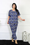 Moda Kadın 5XL-6XL-7XL-8XL Büyük Beden Kısa Kol Pijama Takım Saks