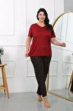 Moda Kadın Büyük Beden Kısa Kol Penye Pijama Takımı Bordo