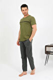 Moda Erkek Pamuk Kısa Kol Pijama Takım Haki