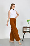 Moda Kadın Bürümcük Kumaş Hafif-Esnek Pantolon 210074 Kahve
