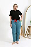 Moda Kadın Pamuklu Büyük Beden Alt Pijama Petrol