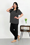Moda Kadın Büyük Beden Kısa Kol Penye Pijama Takımı Siyah