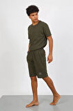 Moda Erkek Pamuk Lakost Alt Üst Kaprili Pijama Takım Haki