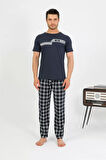 Moda Erkek Pamuk Kısa Kol Pijama Takım Lacivert