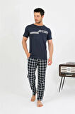 Moda Erkek Pamuk Kısa Kol Pijama Takım Lacivert