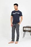 Moda Erkek Pamuk Kısa Kol Pijama Takım Lacivert