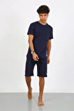 Moda Erkek Pamuk Lakost Alt Üst Kaprili Pijama Takım Lacivert