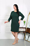 Moda Kadın Büyük Beden Penye Gecelik Ev Elbisesi Zümrüt Yeşili