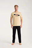 Moda Erkek Ten Rengi Kısa Kol Pijama Takımı