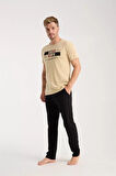 Moda Erkek Ten Rengi Kısa Kol Pijama Takımı