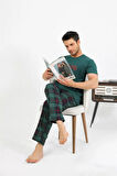Moda Erkek Pamuk Kısa Kol Pijama Takım Zümrüt
