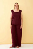 Moda Kadın Bordo Büyük Beden Penye Alt Üst Takım