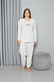 Moda Welsoft Polar Kadın Büyük Beden Pijama Takımı Ekru