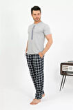 Moda Erkek Pamuk Kısa Kol Pijama Takım Gri