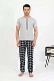 Moda Erkek Pamuk Kısa Kol Pijama Takım Gri