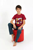 Moda Erkek Çocuk Kısa Kol Penye Pijama Takım Bordo