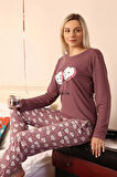 Moda Kadın Penye Uzun Kol Pijama Takım Mürdüm