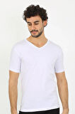 Moda Erkek Likralı V Yaka Beyaz T-Shirt