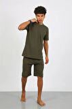 Moda Erkek Pamuk Lakost Alt Üst Kaprili Pijama Takım Haki