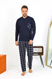 Moda Erkek Uzun Kol Penye Lacivert Pijama Takımı