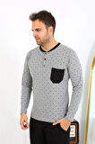 Moda Erkek Uzun Kol Penye Füme Pijama Takımı