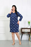Moda Kadın Büyük Beden Penye Gecelik Ev Elbisesi Lacivert