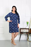 Moda Kadın Büyük Beden Penye Gecelik Ev Elbisesi Lacivert
