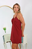 Moda Kadın Pamuklu İp Askılı Büyük Beden Gecelik Bordo