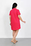Moda Büyük Beden Penye Düğmeli Fuşya Tunik Gecelik