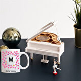 Dans Eden Balerinli Piyano Müzik Kutusu ve Kişiye Özel Bardak Hediye Seti