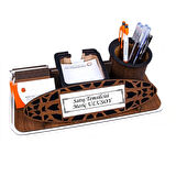 Kişiye Özel İsimli Ahşap Masa Üstü İsimlik | Kalemlik ve Kartvizitlikli