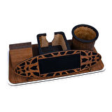 Askeri Personele Özel Logolu Ahşap Masa Üstü İsimlik | Kalemlik ve Kartvizitlikli