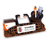 Askeri Personele Özel Logolu Ahşap Masa Üstü İsimlik | Kalemlik ve Kartvizitlikli