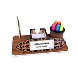 Kişiye Özel Ahşap Masa İsimliği | Kalemlikli ve Kartvizitlikli Ofis Seti