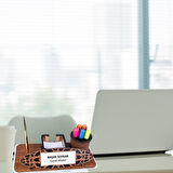 Kişiye Özel Ahşap Masa İsimliği | Kalemlikli ve Kartvizitlikli Ofis Seti