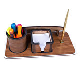 Kişiye Özel Ahşap Masa İsimliği | Kalemlikli ve Kartvizitlikli Ofis Seti