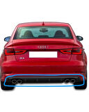 Audi A3 8v (2017-2019) S3 Style Arka Tampon Difüzör PARLAK SİYAH (( EGZOZLAR HARİÇ ))