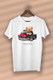Teddy Bear Street King Baskılı Organik Pamuk Siyah Unisex - Kadın - Erkek - T-shirt