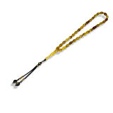 Alacalı Kehribar ve Lale Motifli Gümüş Tespih