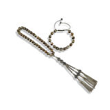 Fasetli Tibet Akik Taşı Gümüş Tesbih ve Bileklik Seti