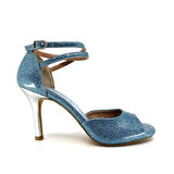 𝐀𝐙𝐔𝐑𝐄𝐋𝐋𝐀 | 𝐆𝐄𝐋𝐓𝐎𝐍𝐘® Mavi Simli & Gümüş Topuklu El Yapımı Kadın Ayakkabı • Tango • Düğün • Gece • Sahne
